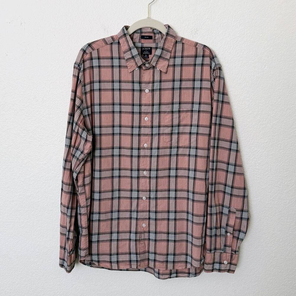 [J. Crew] Pink Plaid Print Slim Fit Flex Washed Button Down Shirt Cotton Size XL